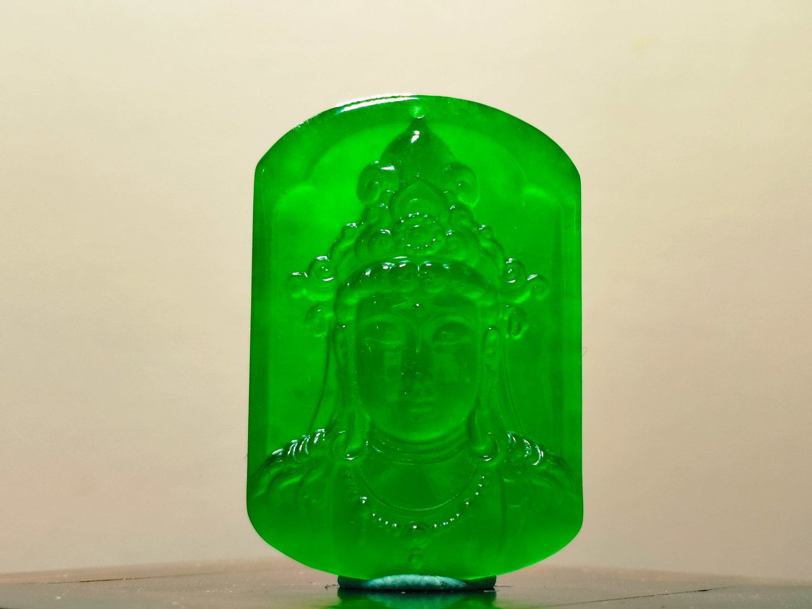 Dragon Stone Imperial Green Jadeite Buddha Pendant: Dragon Stone Imperial Green Jadeite Buddha Pendant Provenance:from the collection of George Stopher, Kent, purchased from P&M Waldo Antiques, London. We have an in-house shipping department to ensure 