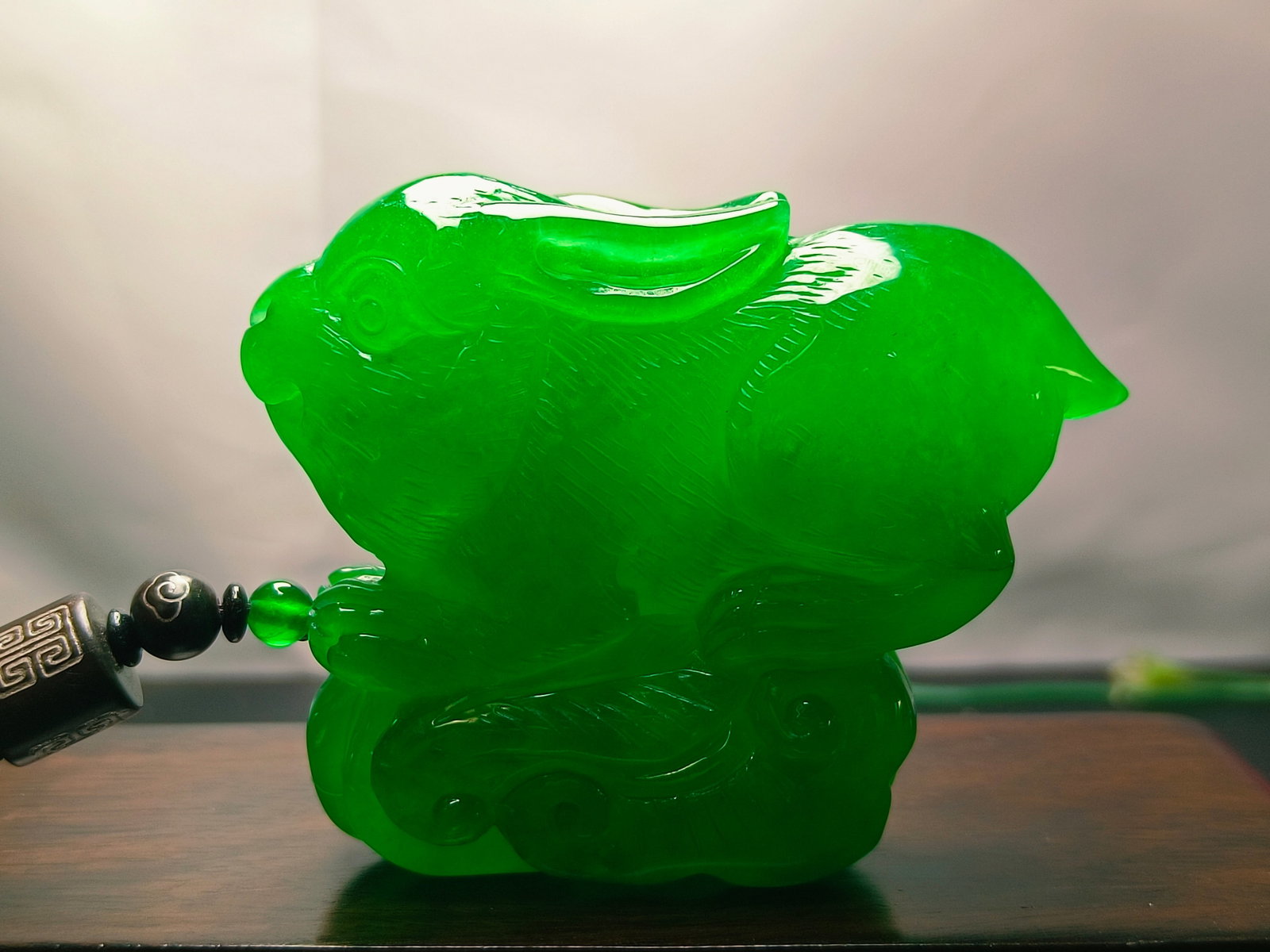 Dragon Stone Type Colorful Jade Rabbit Hand-held Piece: Dragon Stone Type Colorful Jade Rabbit Hand-held Piece Provenance:from the collection of George Stopher, Kent, purchased from P&M Waldo Antiques, London. We have an in-house shipping department to ens