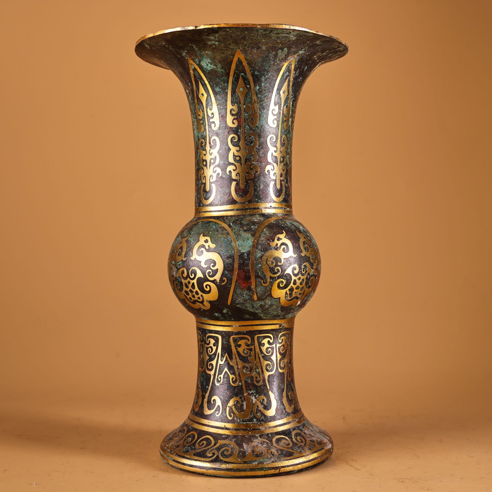Rare bronze vases and drums inlaid with gold - 2