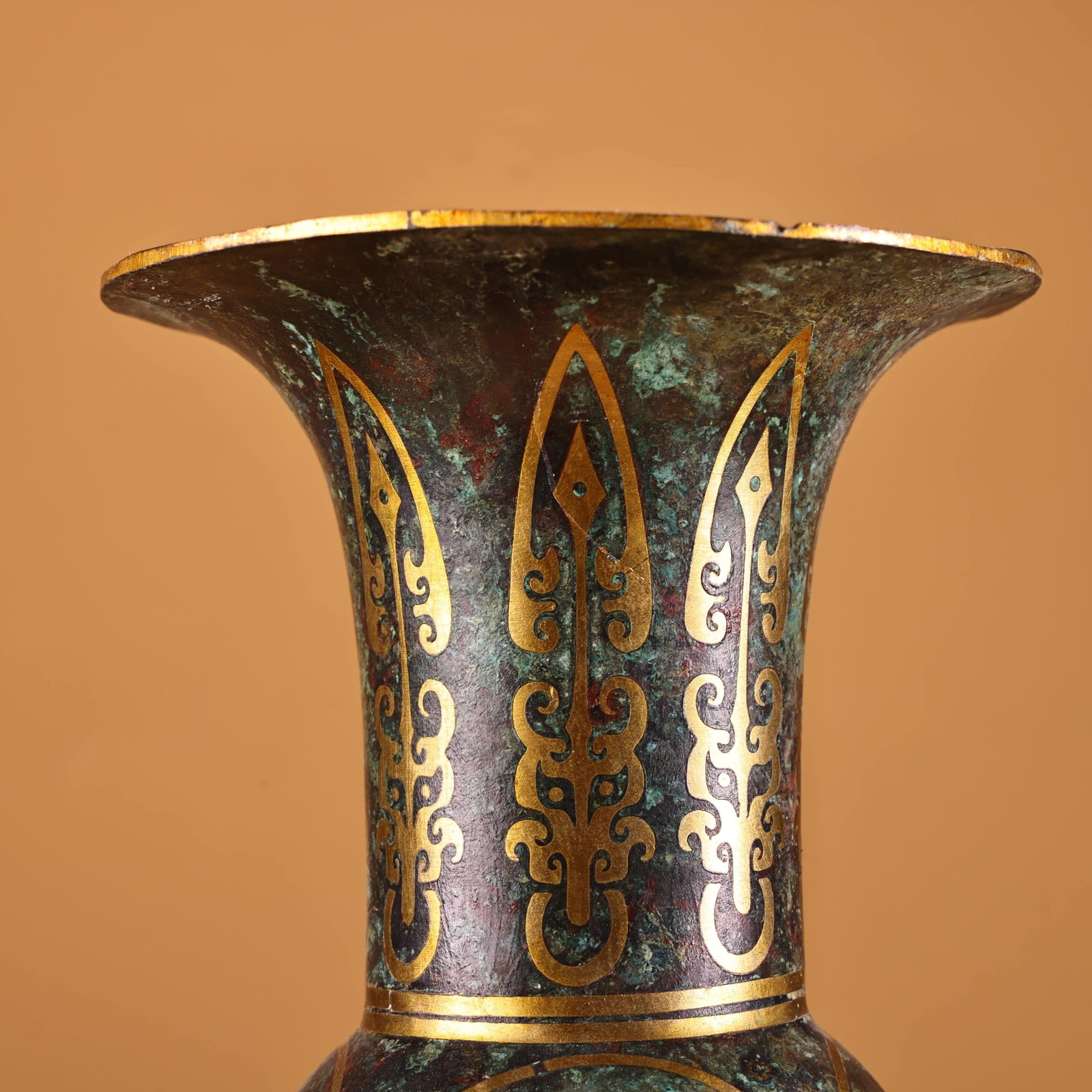 Rare bronze vases and drums inlaid with gold - 4