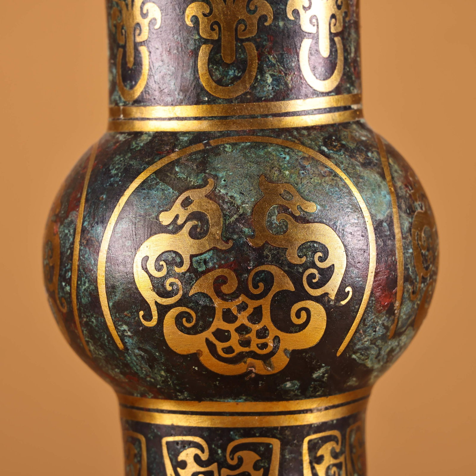 Rare bronze vases and drums inlaid with gold - 5