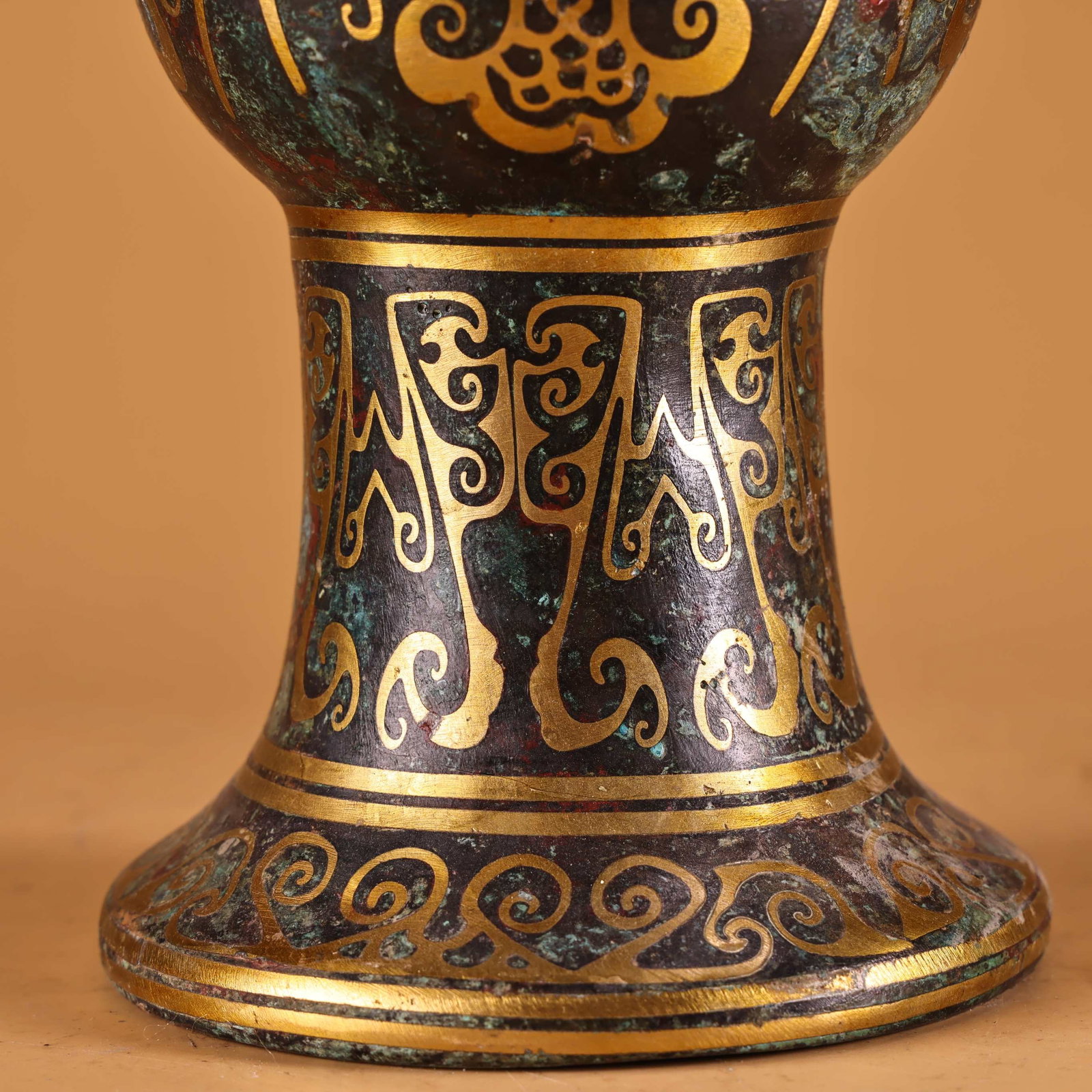 Rare bronze vases and drums inlaid with gold - 6