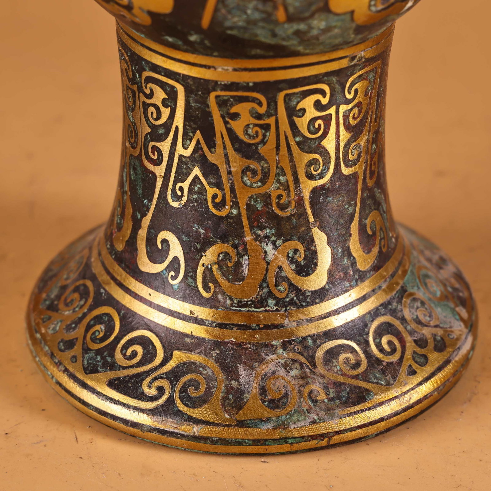 Rare bronze vases and drums inlaid with gold - 7