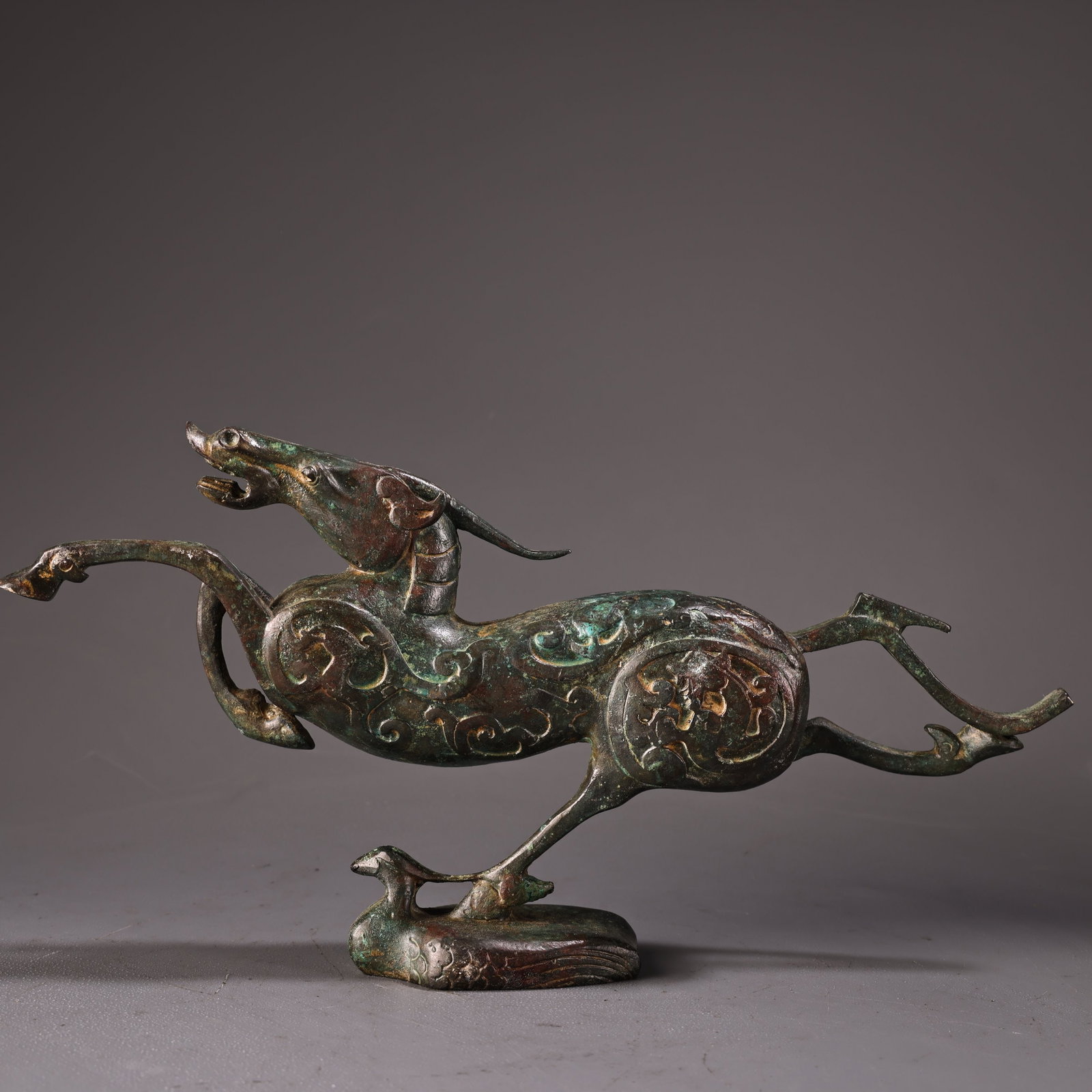Bronze Horse Treading on a Flying Swallow from the Old Collection: A rare bronze vase from a distinguished collection, exquisitely crafted and beautifully designed. Weighs 2800g, 33cm high and 18cm wide. Provenance:Private collection, Manchester, The United Kingdom. 