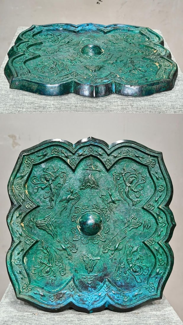 Exquisite craftsmanship, fully decorated bronze sunflower petal-shaped bronze mirror (1 of 9)