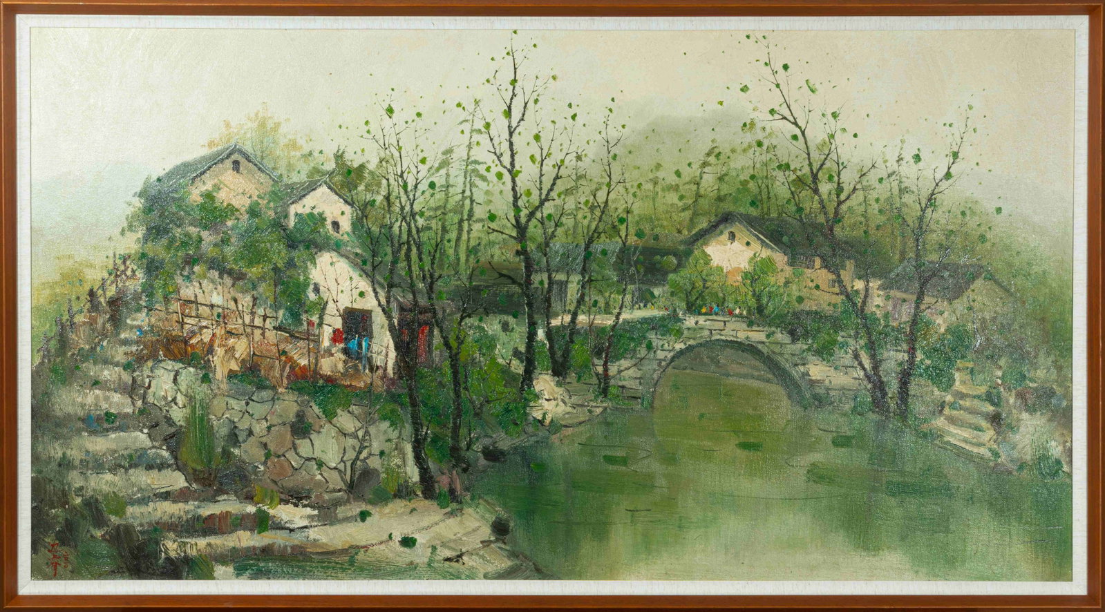 Spring arrives in the water town: Oil on canvas:80 x 150 cm Framed:86 x 155 cm