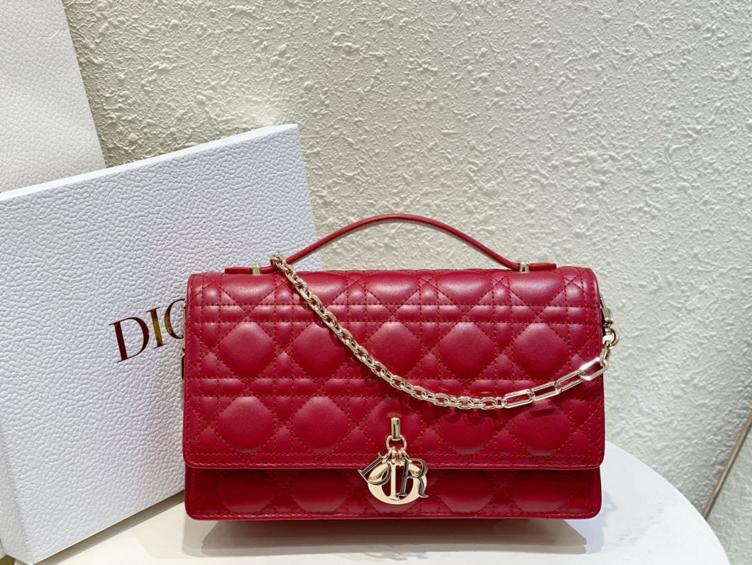 Christian Dior MISS DIOR: MISS DIOR Handbag (Red Lambskin Leather with Cannage) The Miss Dior handbag is from the 2024 Early Spring/Summer collection, elegant and practical. Crafted from lambskin leather with cannage stitching