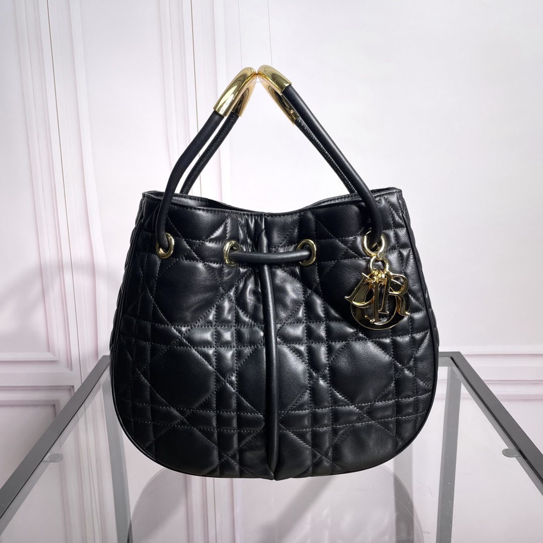 Christian Dior Nolita: The Dior Nolita handbag, from the Fall 2024 ready to wear collection, reinterprets Dior's modern elegance with a chic and sophisticated silhouette. Crafted from black lambskin leather with a large can