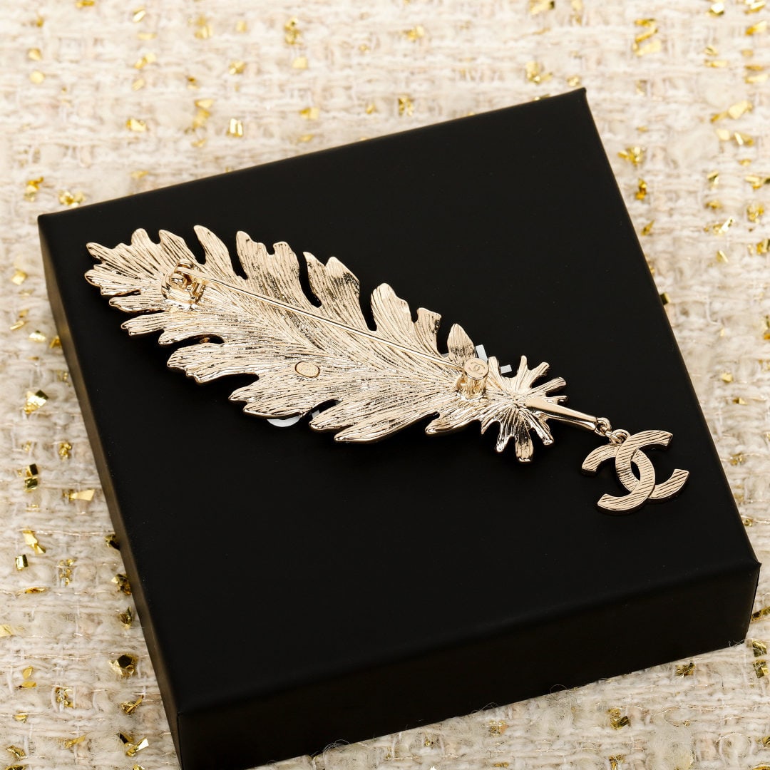 Chanel Feather Pendant Double C Brooch (1 of 1)