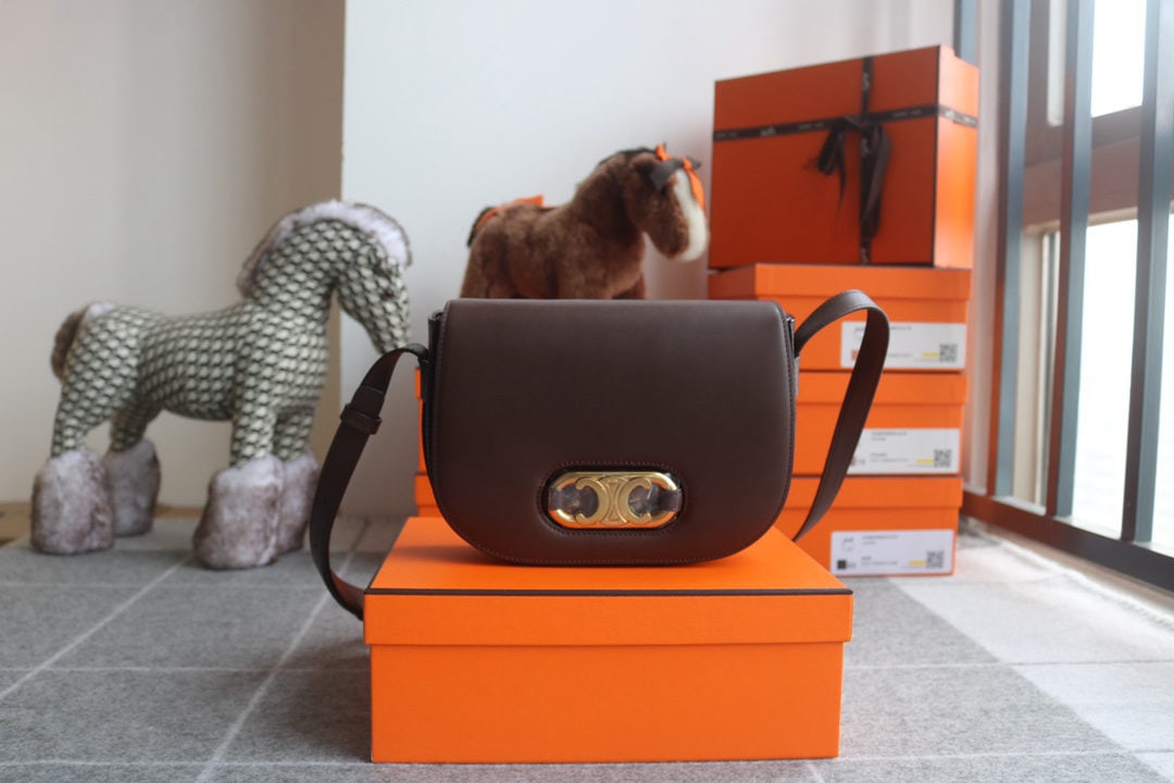 Celine: MAILLON TRIOMPHE Medium Satin Calfskin Handbag, 9 x 7 x 2 inches (23 x 19 x 6 cm), 100% Calfskin, 100% Lambskin Lined, Magnetic Snap for Crossbody and Shoulder, Inside Flat Pocket, Adjustable Leather 
