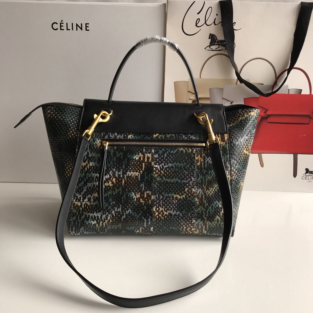 Celine: Catfish bag in snakeskin, the Queen BELT handbag catfish bag features a detachable shoulder strap for shoulder carrying. It has a zip closure under the flap and an exterior zip pocket at the back.