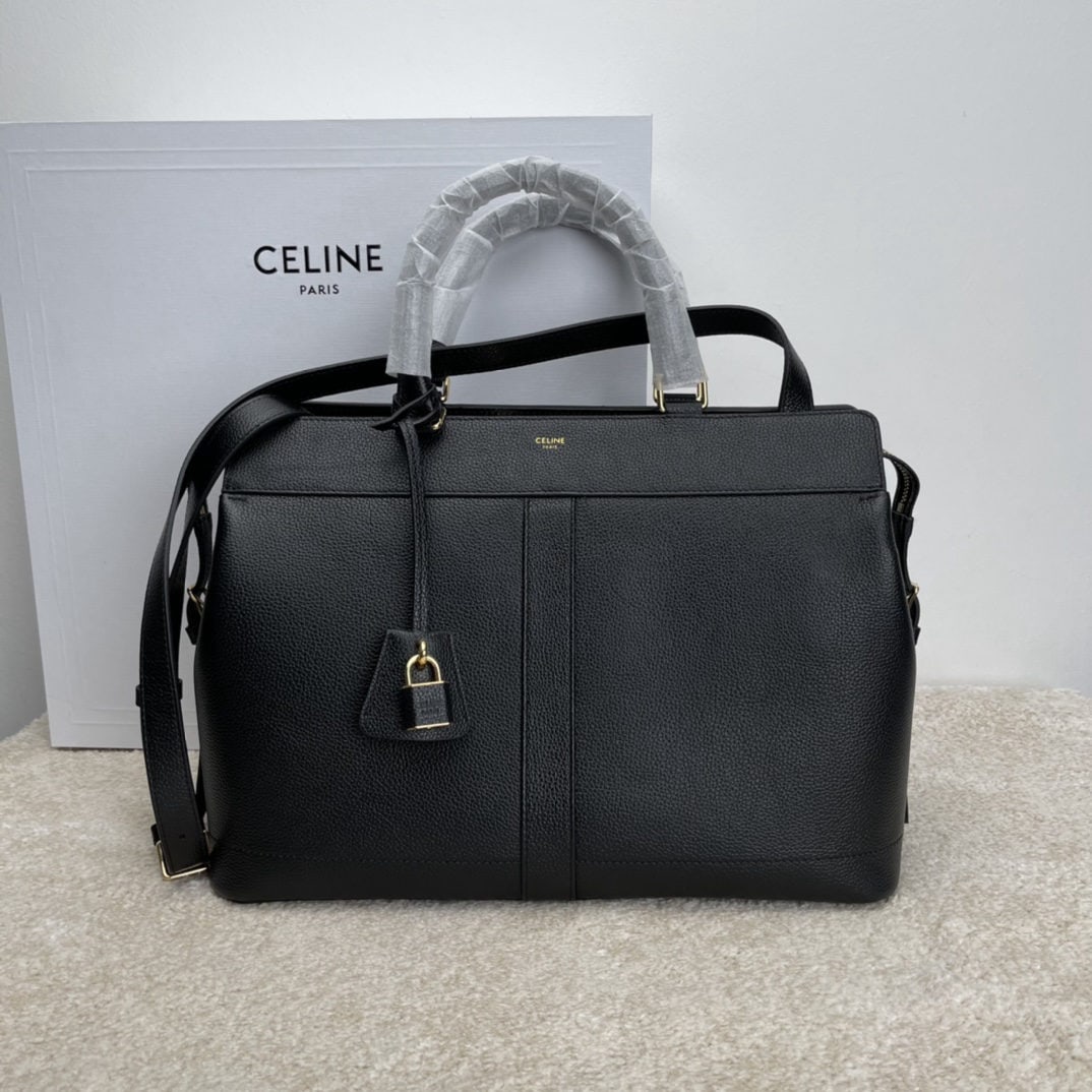 Celine: Cabas imported calfskin handbag, grey pebbled leather, shoulder/crossbody bag with adjustable shoulder strap (50 cm), dimensions: 37 x 27 x 14 cm (15 x 11 x 6 inches). We offer FREE SHIPPING for both