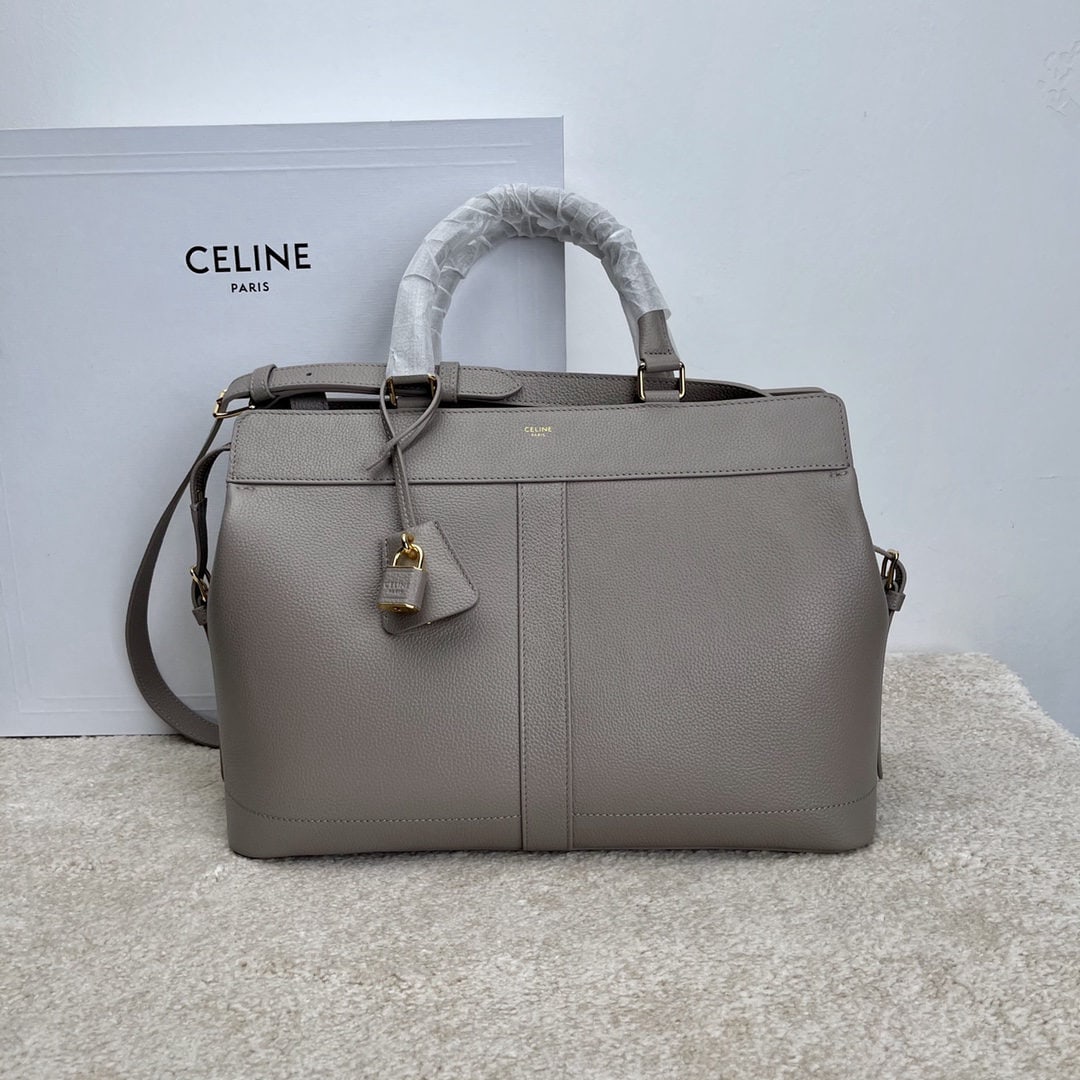 Celine: Cabas imported calfskin handbag, grey pebbled leather, shoulder/crossbody bag with adjustable shoulder strap (50 cm), dimensions: 37 x 27 x 14 cm (15 x 11 x 6 inches). We offer FREE SHIPPING for both