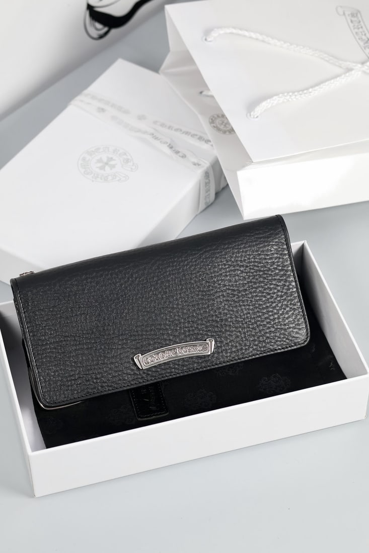 Chrome Hearts Diamond Shaped Long Flap Wallet: Chrome Hearts Diamond Shaped Long Flap Wallet, Model: W050. Material: Cowhide leather with a sword patterned lining. Dimensions: 19.5 x 9 x 3 cm. Structure: 1 bill compartment, 7 card slots, 2 hidden 