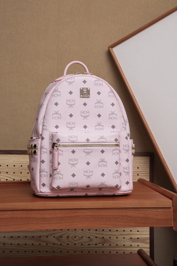 MCM Strak Visetos New Pink Small Backpack (1 of 1)
