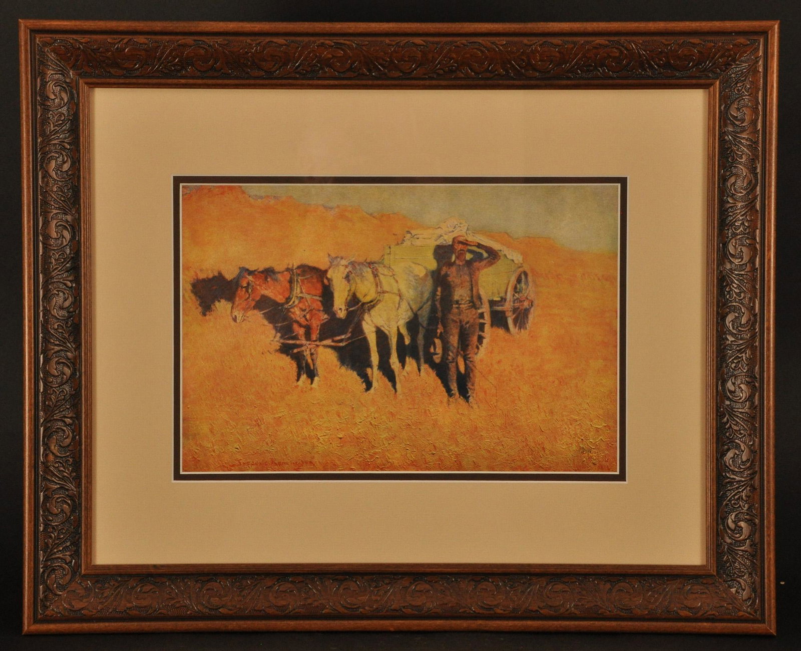 Framed Print: "Benighted for a Dry Camp," Frederic Remington. 17" x 21" frame. 8.5" x 12.25" image size. Expertly framed and matted.