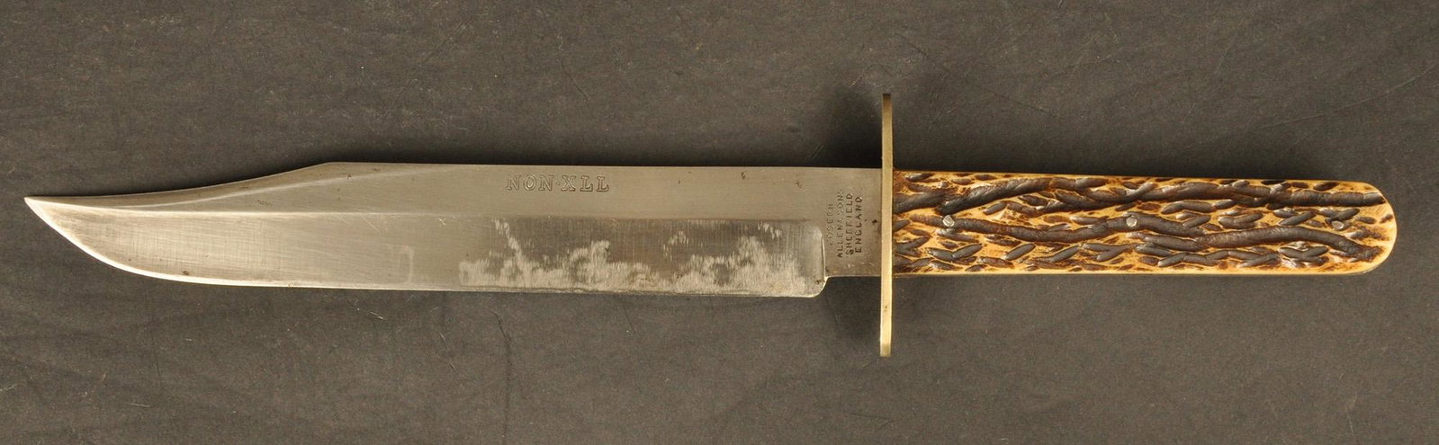 Bowie Knife: Sheffield Non-XLL Mkd. Joseph Allen & Sons Sheffield England 8" Balde 12.25 OAL Jig Bone Stag Handle