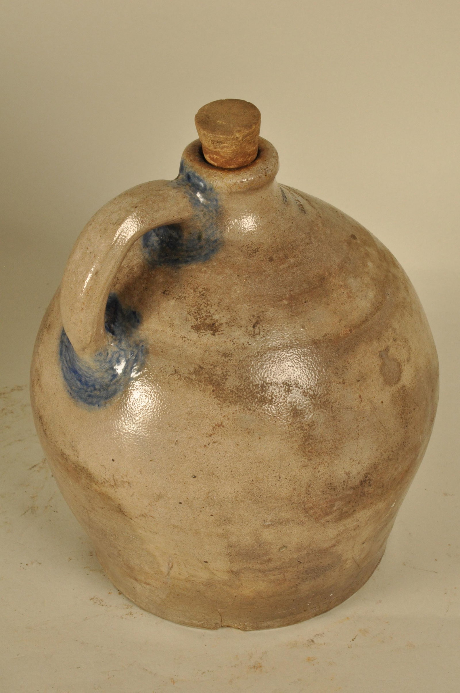 Blue Decorated Stoneware Jug: Incised "Stedman & Seymour New Haven" Cobalt handle accents. 10 in. H