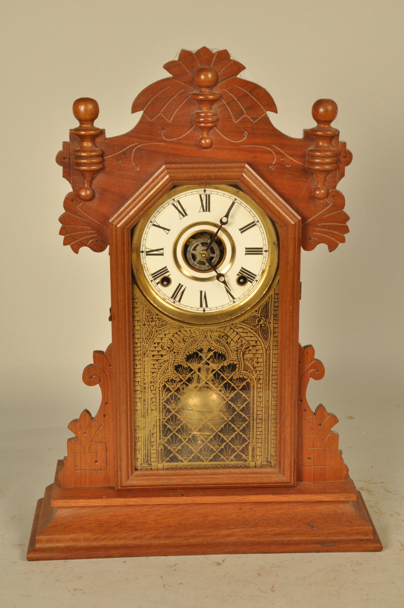 shelf clock: Victorian walnut shelf clock, 20.5" x 14.5" W