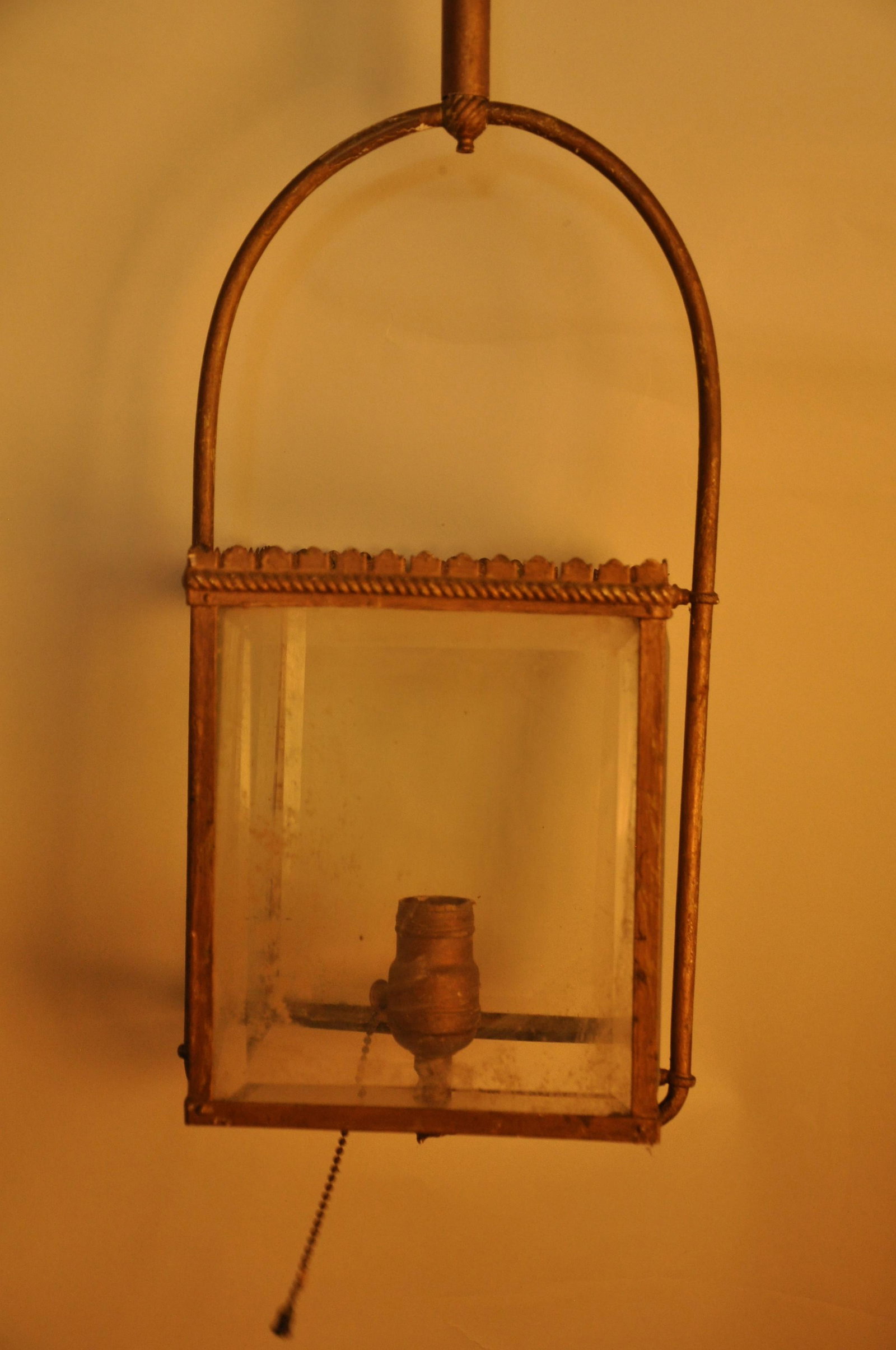 Hall Fixture: Brass & Glass Hall Fixture, Elec./Beveled Glass Panels, 7" Sq...