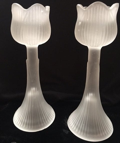 VINTAGE HOLLAND TULIP DUET Votive Frosted Candle HOLDER (1 of 4)