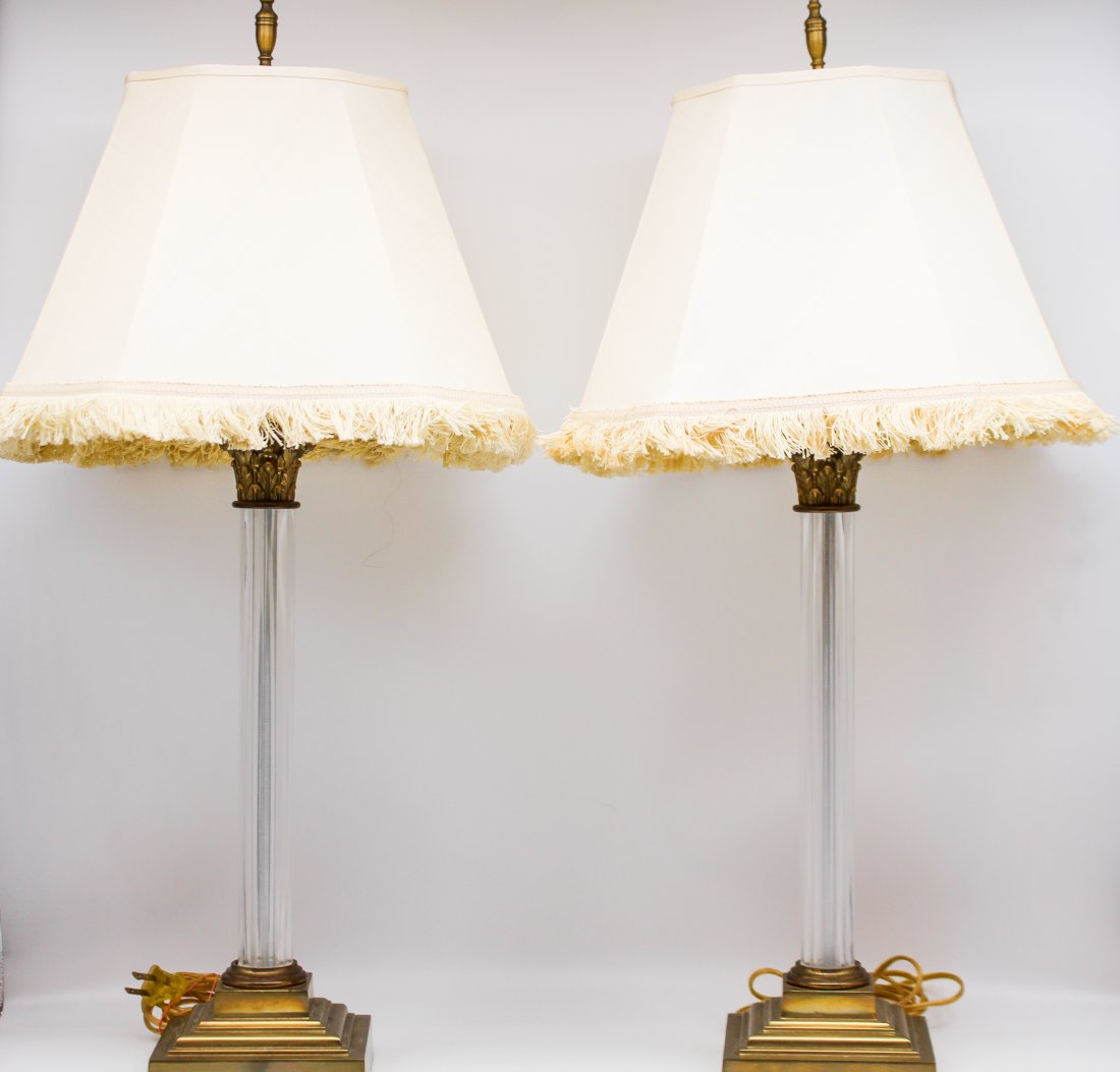 ENGLISH VAUGHAN CRYSTAL AND BRASS COLUMN LAMPS (1 of 7)