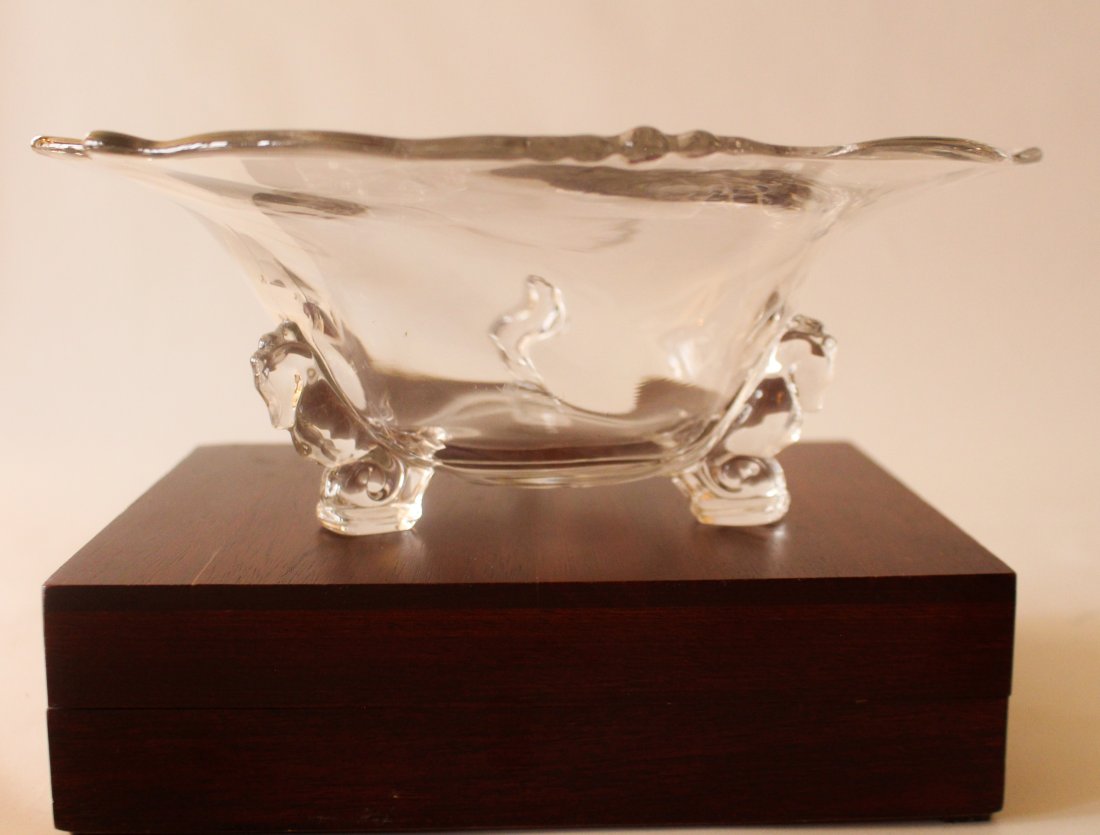 HEISEY ROSE CRYSTAL WAVERLY CENTERPIECE SEAHORSE FOOTED: HEISEY ROSE CRYSTAL WAVERLY CENTERPIECE SEAHORSE FOOTED