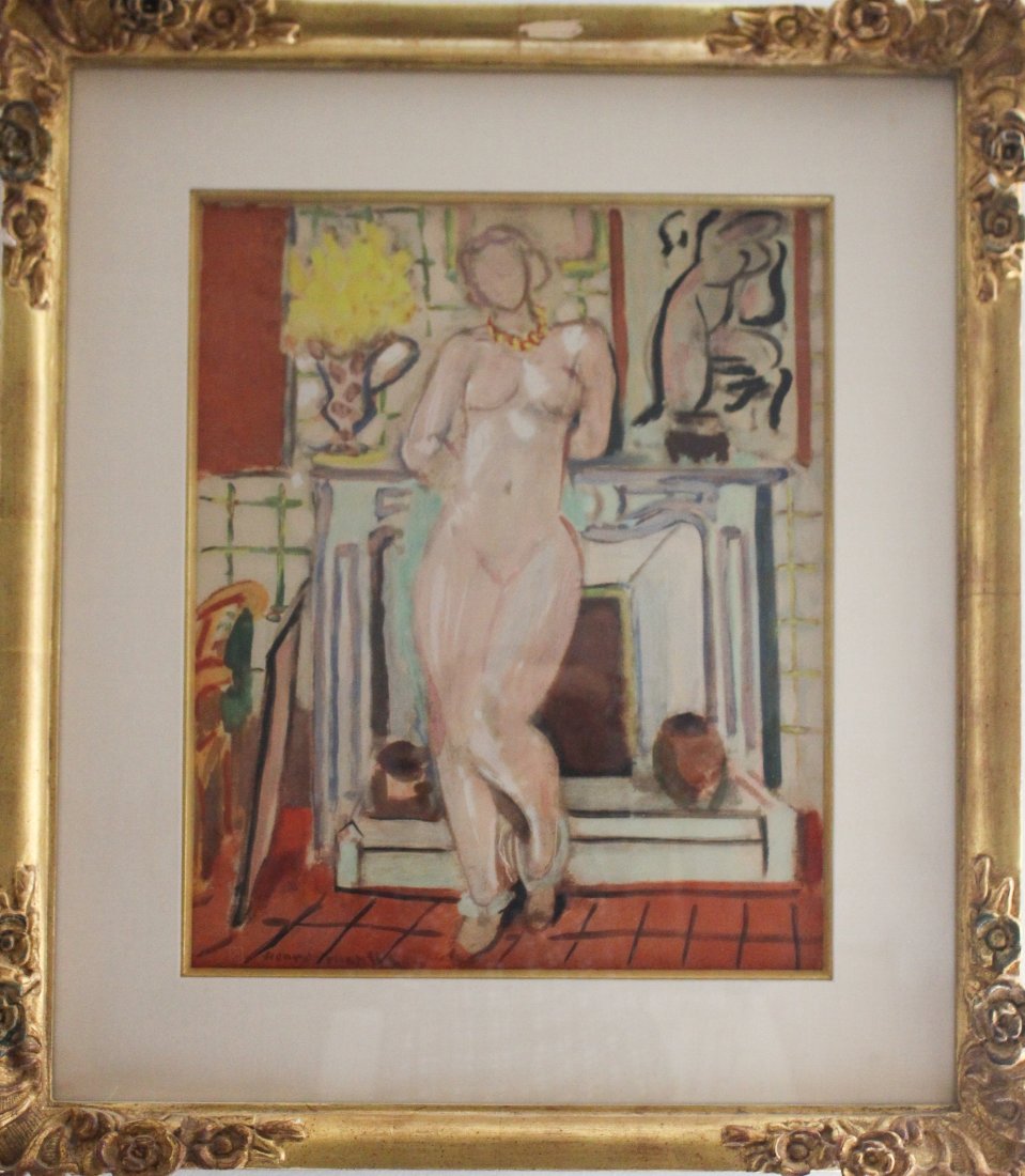 HENRI MATISSE "NUDE" LITHOGRAPH: The Nude Lithograph after Matisse, circa 1950 (on Johannot paper, bearing publisher's blind stamp Guy Spitzer, Paris),Relatively rare to auction Henri Matisse Lithograph in Colors on Wove Johannot pap
