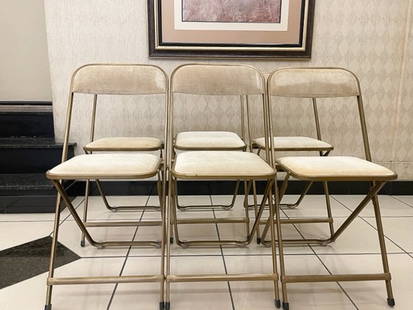 1960'S SET OF SIX A. FRITZ & CO STURDY FOLDING CHAIRS: Set of 6 1960's A. Fritz & Company Folding Chairs. THESE CHAIRS ARE ERGONOMICALLY INCREDIBLE. These chairs require you to sit erect. The quality and workmanship is fantastic. They are all the same col