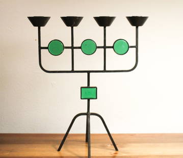 GUNNAR ANDER CANDELABRA PRODUCED BY YSTAD METAL: First of 3- Swedish designer Gunnar Ander. 1950's Scandinavian Modern Design made of Glass and Iron. Scandinavian Modern (Of the Period) Period 1950-1959 Date of Manufacture 1950s