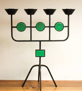 GUNNAR ANDER 1950's SCANDINAVIAN CANDELABRA YSTAD METAL: #2 of 3 Swedish designer Gunnar Ander. 1950's Scandinavian Modern Design made of Glass and Iron. Scandinavian Modern (Of the Period) Period 1950-1959 Date of Manufacture 1950s