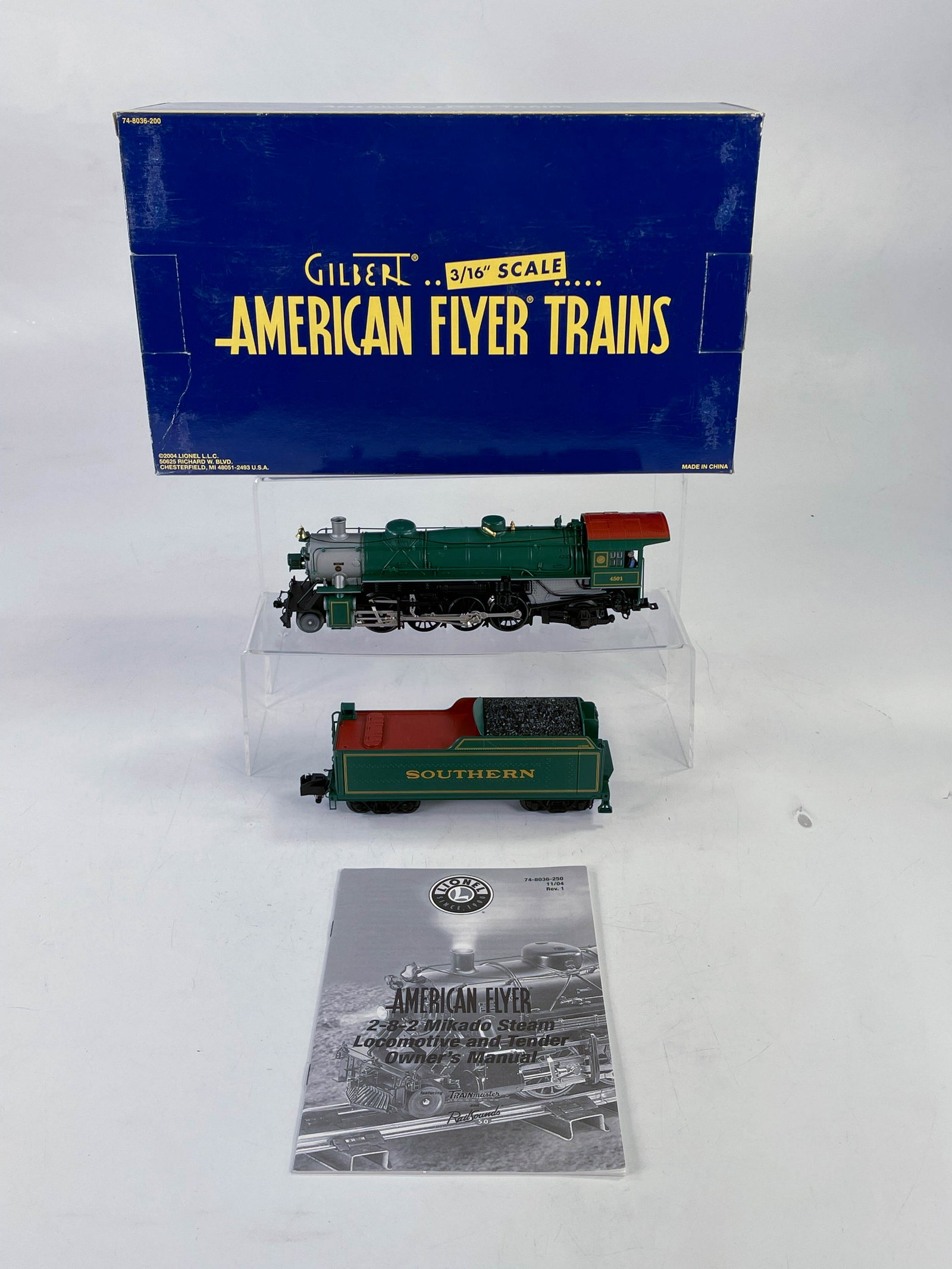 American Flyer S Gauge by Lionel Southern USRA Light: American Flyer S Gauge by Lionel Southern USRA Light Mikado 2-8-2 Steam Locomotive and Tender in Original Box, with Southern USRA Light Mikado #6-48042 in C8.