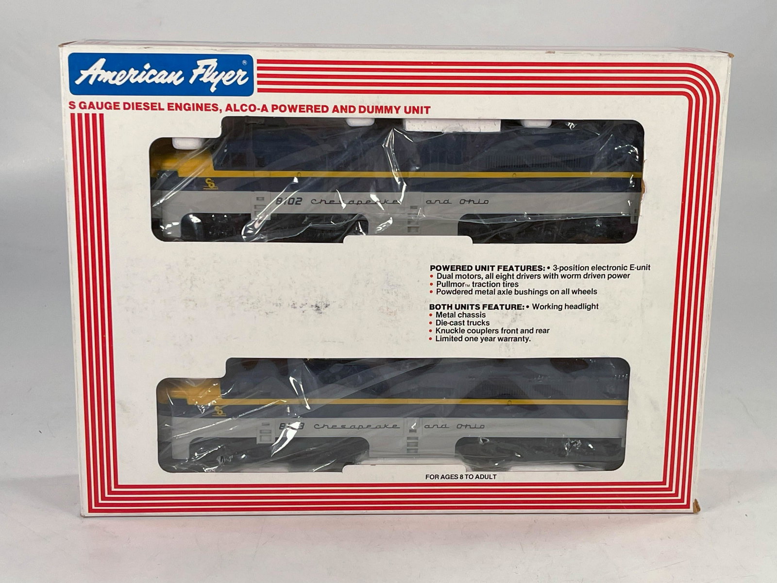 American Flyer S Gauge by Lionel Chesapeake & Ohio PA-1: American Flyer S Gauge by Lionel Chesapeake & Ohio PA-1 Diesel Locomotives in Original Box, with the Chesapeake & Ohio PA-1 #6-48102 and in C8.
