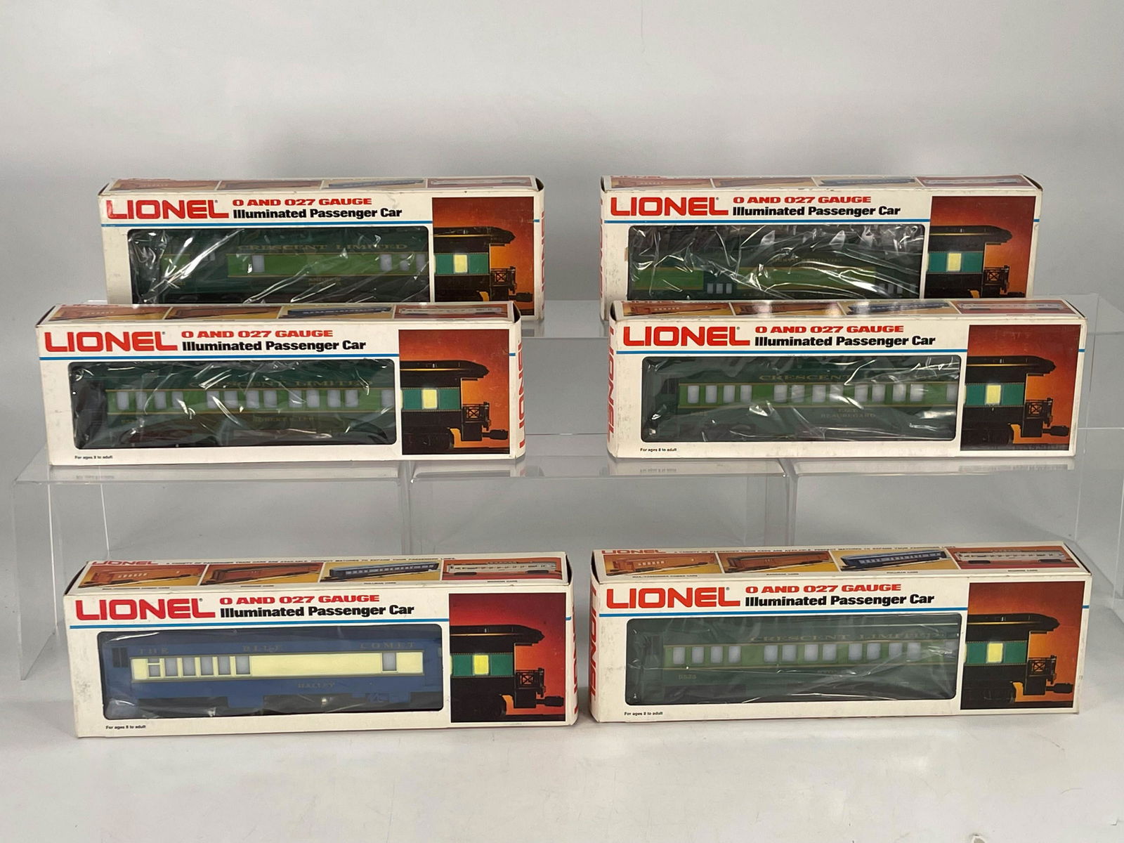 MPC Lionel O Gauge Southern Passenger Cars in Original: MPC Lionel O Gauge Passenger Cars in Original Boxes X 6, including Southern Passenger Car Beauregard, Southern Combo Car, Southern Baggage Car, Blue Comet Combo Car, Southern Passenger Car and Souther