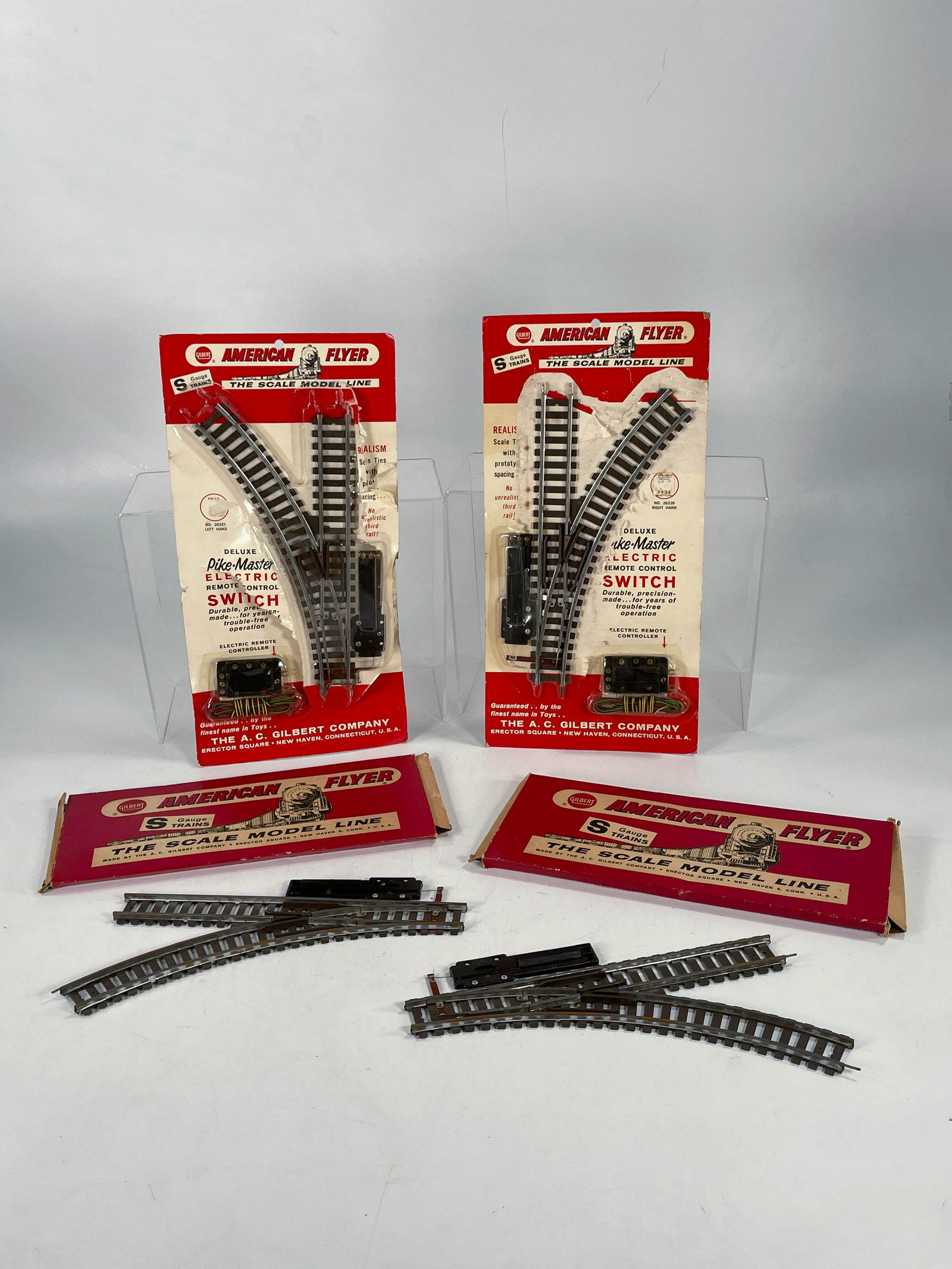 American Flyer S Gauge by Gilbert Pike Master Switches: American Flyer S Gauge by Gilbert Pike Master Switches in Original Packaging X 4, in overall C7 to C8.