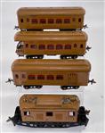 Prewar Ives Wide Gauge 3236 Tan Electric with 170, 171: Prewar Ives Wide Gauge 3236 Tan Electric with 170, 171 and 172 Tan Passenger Cars, with 3236 in C5 minus based on paint loss on roof and the three (3) passenger cars in overall C6 or better.
