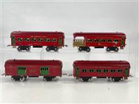 Prewar Dorfan Wide Gauge 772, 770, 772 and 773 Two Tone: Prewar Dorfan Wide Gauge 772, 770, 772 and 773 Two Tone Red Passenger Cars, with the four (4) passenger cars in overall C6, except for the fact that the four (4) roofs are repainted. All trucks are re
