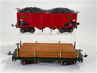 Prewar Lionel Standard Gauge 511 Lumber Car, with Load: Prewar Lionel Standard Gauge 511 Lumber Car, with Load and 516 Hopper, with the 511 in C6 plus and the 516 in C6-.