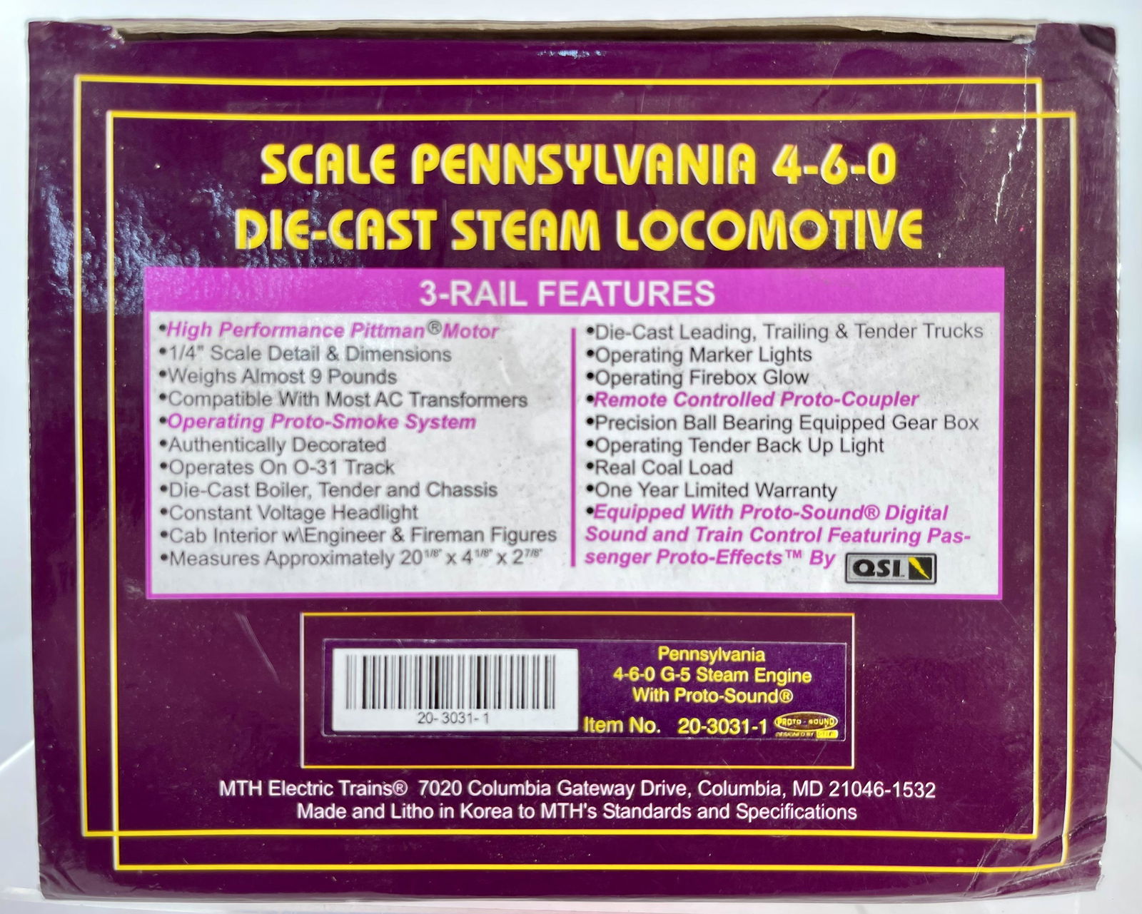 MTH O Gauge Pennsylvania 4-6-0 G-5 Steam Engine with (1 of 2)