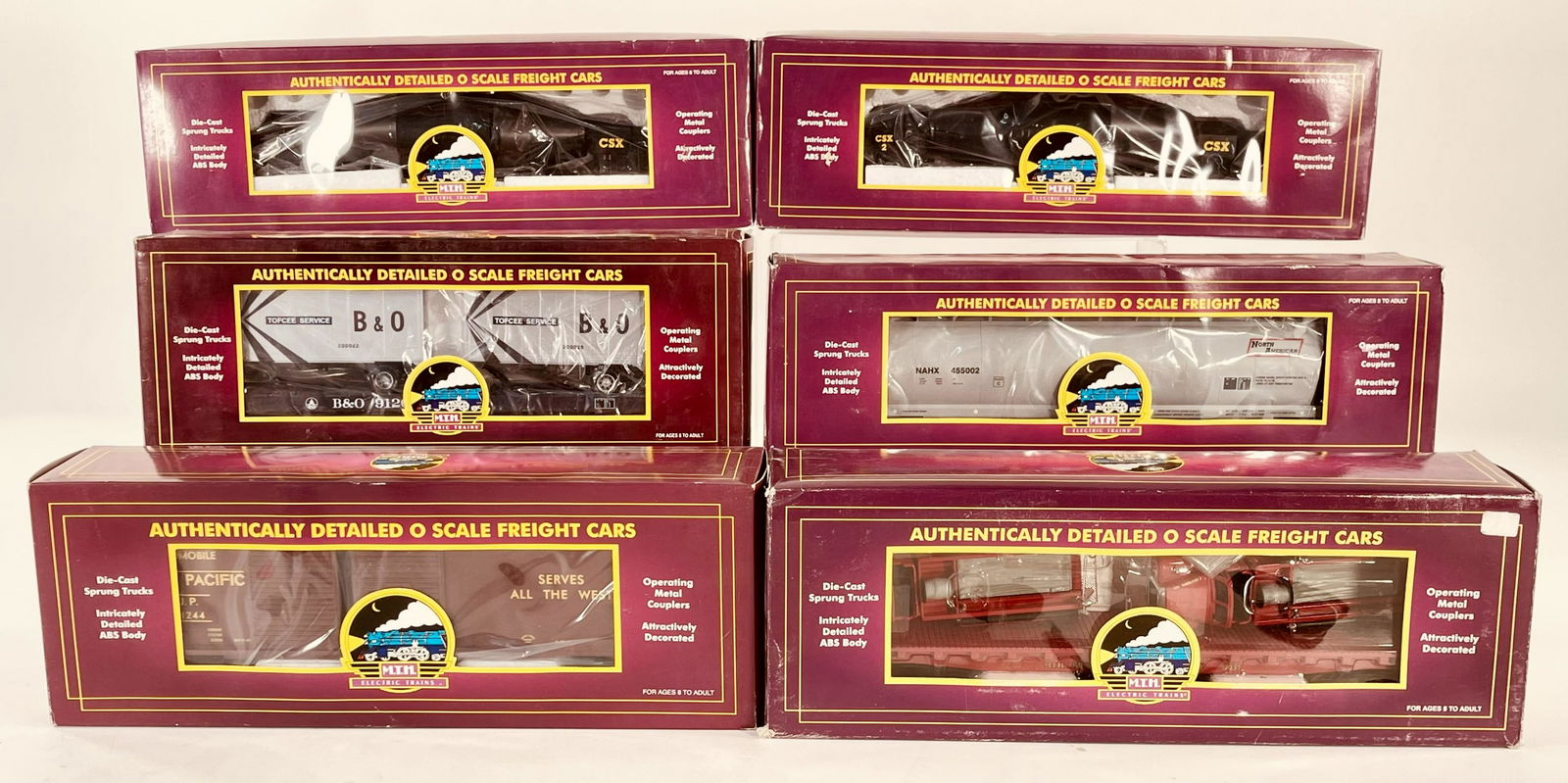 MTH O Gauge Assorted Six (6) Freight Cars, in Original (1 of 8)