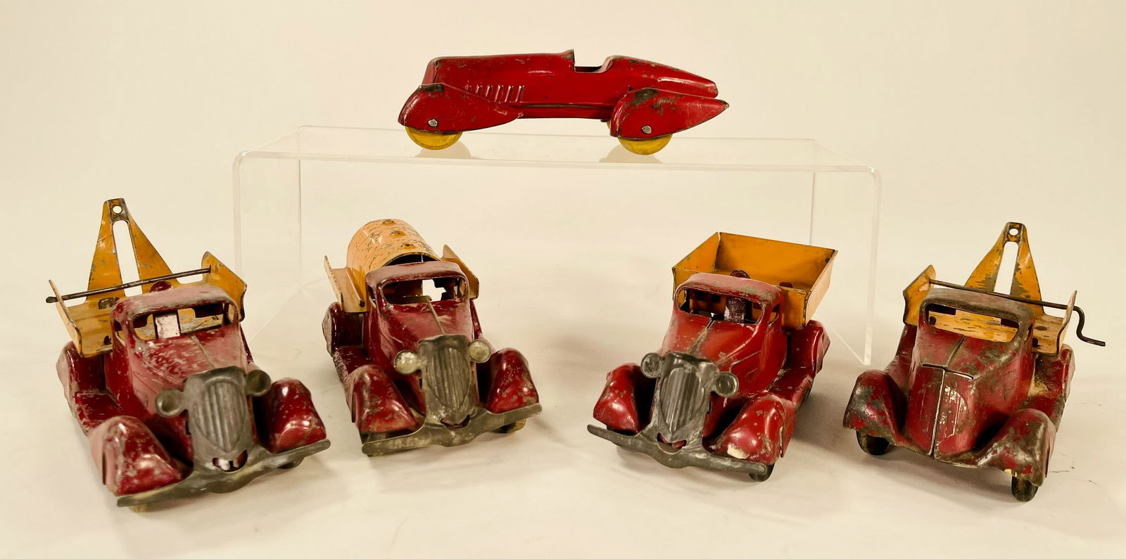 Marx Assorted Three 5" Long Trucks with Red Cab and (1 of 5)