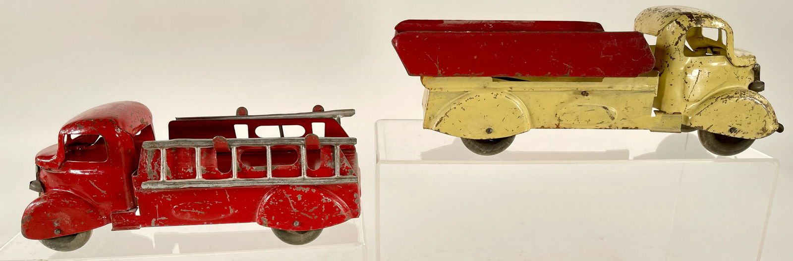 Marx Pale Yellow Dump Truck and Marx Fire Ladder Truck (1 of 2)
