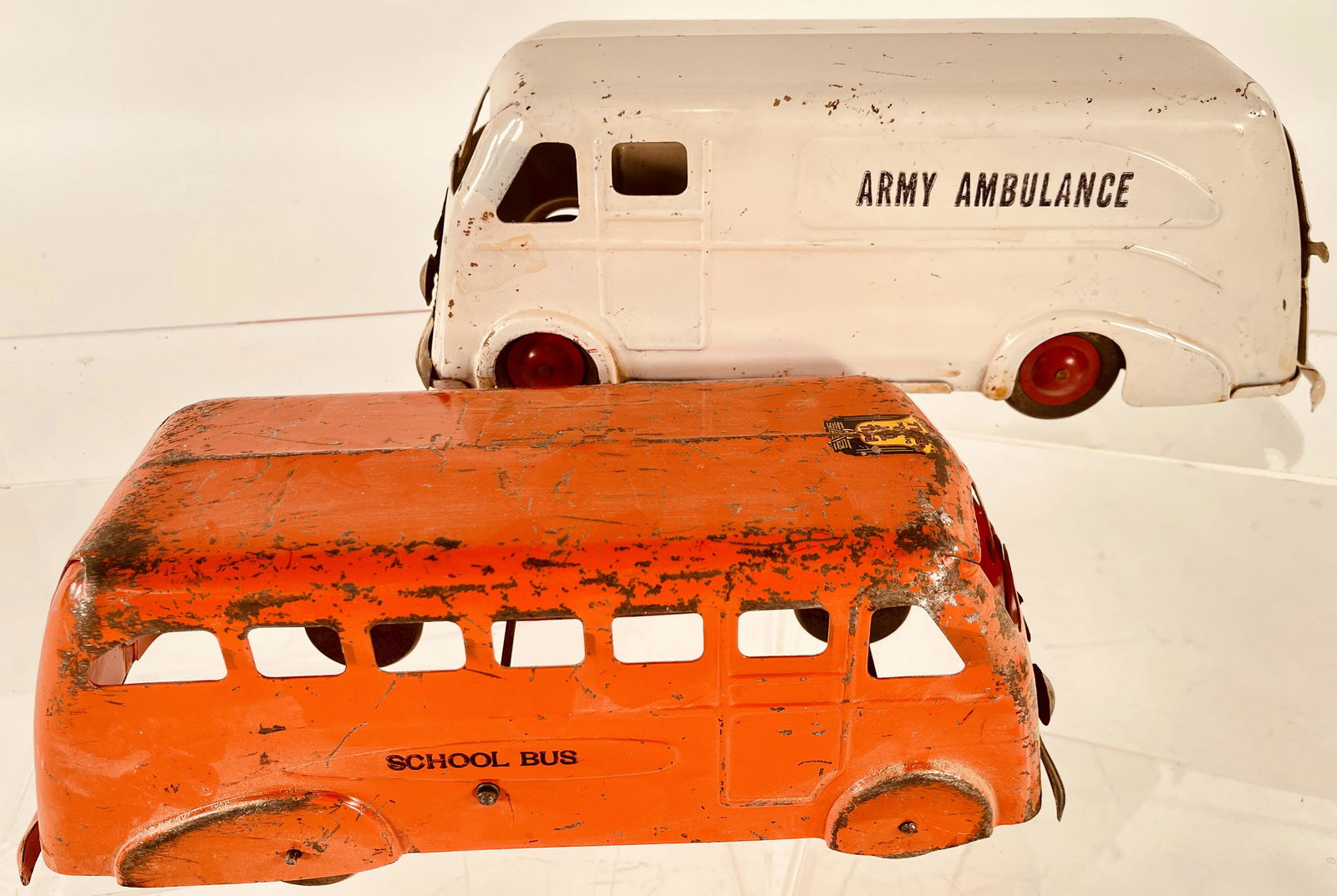 Marx White Army Ambulance and Wyandotte Orange School Bus (1 of 2)