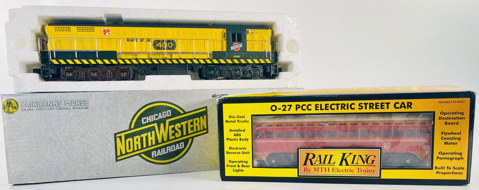 MTH O Gauge Pacific PCC Electric Street Car and Lionel Fairbanks Morse Dual Motor Diesel Engine (1 of 7)