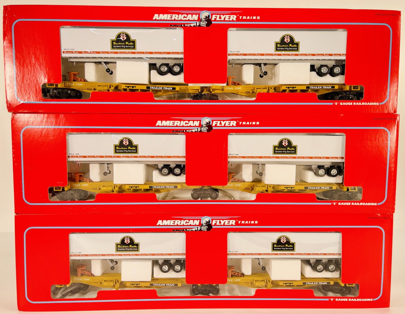 American Flyer Lionel S Gauge in NASG Southern Pacific TTUX Unit X3: American Flyer Lionel S Gauge in NASG Southern Pacific TTUX Unit X3, all in original boxes and in C10 factory new condition.