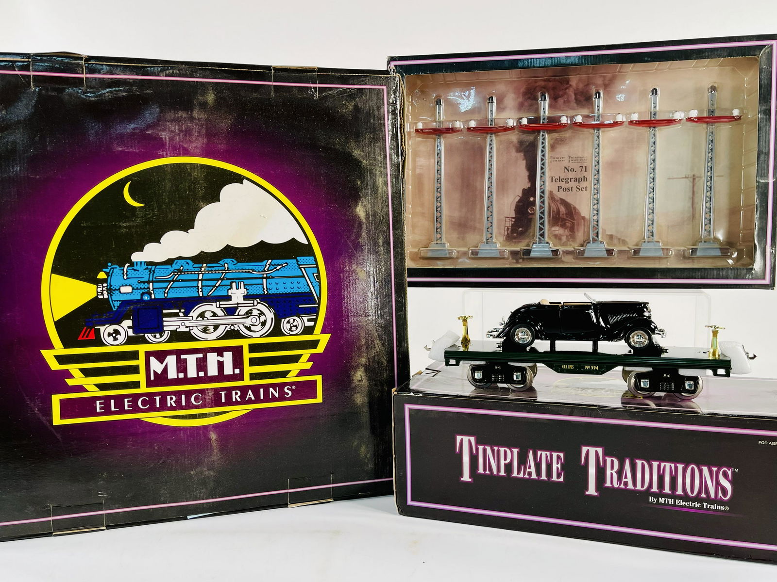 MTH Tinplate Traditions Standard Gauge #200 Turntable, #71 Telegraph Post Set and #534 Standard (1 of 6)