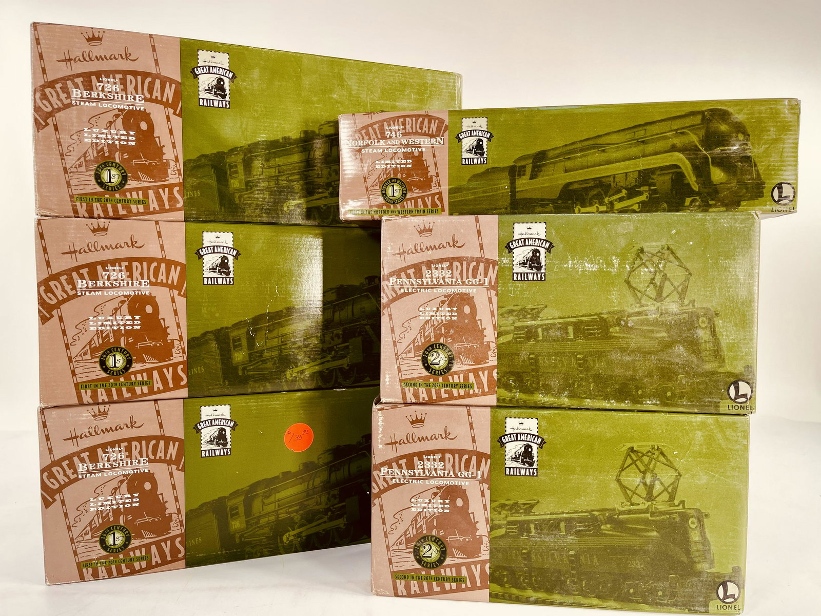 Hallmark Great American Luxury Limited Edition Lionel Collectibles X6: Hallmark Great American Luxury Limited Edition Lionel Collectibles, including 2332 GG-1 X2, 726 Berkshire X3 and 746 Norfolk and Western, all in original boxes and in C10 factory new.