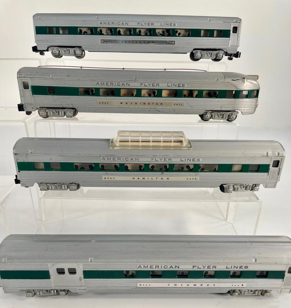 American Flyer S Gauge Postwar Aluminum Passenger Cars 963 – 962 – 961 – 96: American Flyer S Gauge Postwar Aluminum (with green windows) Passenger Cars 963 – 962 – 961 – 960, all in overall C7.