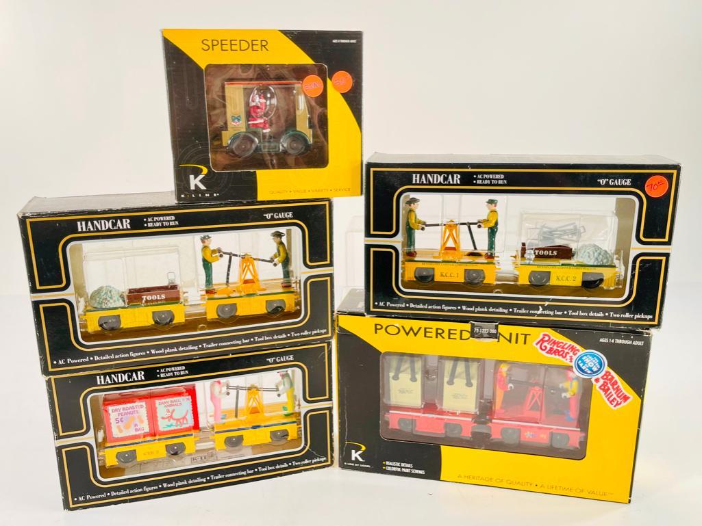 K-Line Four (4) Assorted Hand Cars and Christmas Santa Speeder (1 of 8)