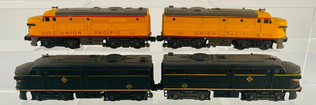 Lionel Postwar 2055 Loco with Tender and 2032 Erie AA Alco Units: Lionel Postwar 2055 Loco with Tender and 2032 Erie AA Alco Units, including the 2055 Loco and Tender in C7 minus for the Loco and C6 minus for the tender, and the 2032 powered Alco unit and the 2032 n